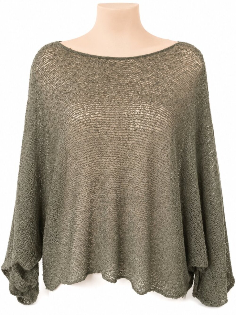 SHU-SHI Olive Green Open Weave Relaxed Fit Poncho Top NWT
